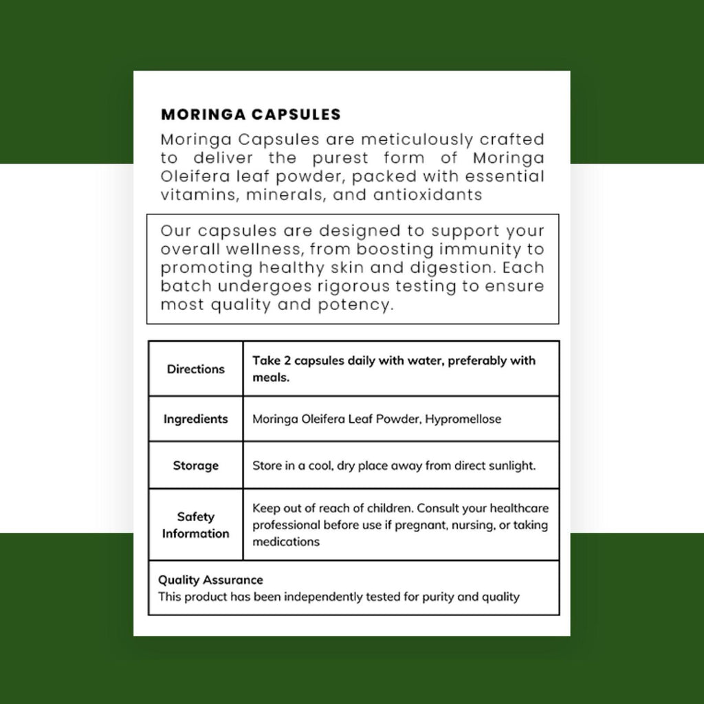 Nalya Organics Moringa Capsules – AM/PM Energy + Wellness | 60 Capsules + FREE SHIPPING