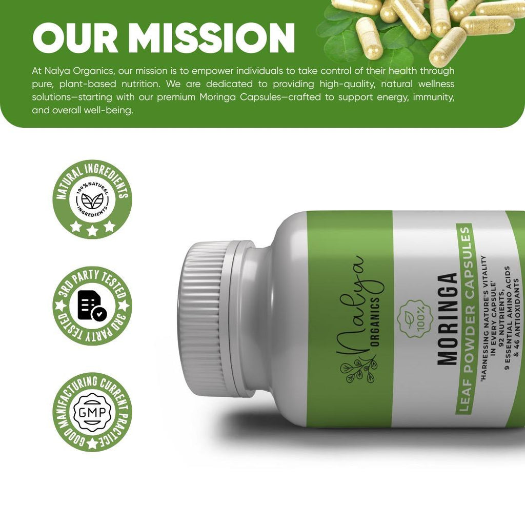 Nalya Organics Moringa Capsules – AM/PM Energy + Wellness | 60 Capsules + FREE SHIPPING